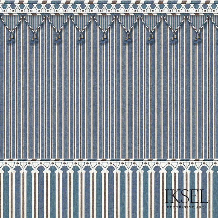 Schumacher Kubilai's Tent Blue Wallpaper IK3600