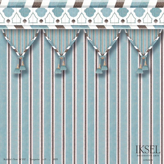 Schumacher Kubilai's Tent Turquoise Wallpaper IK3605