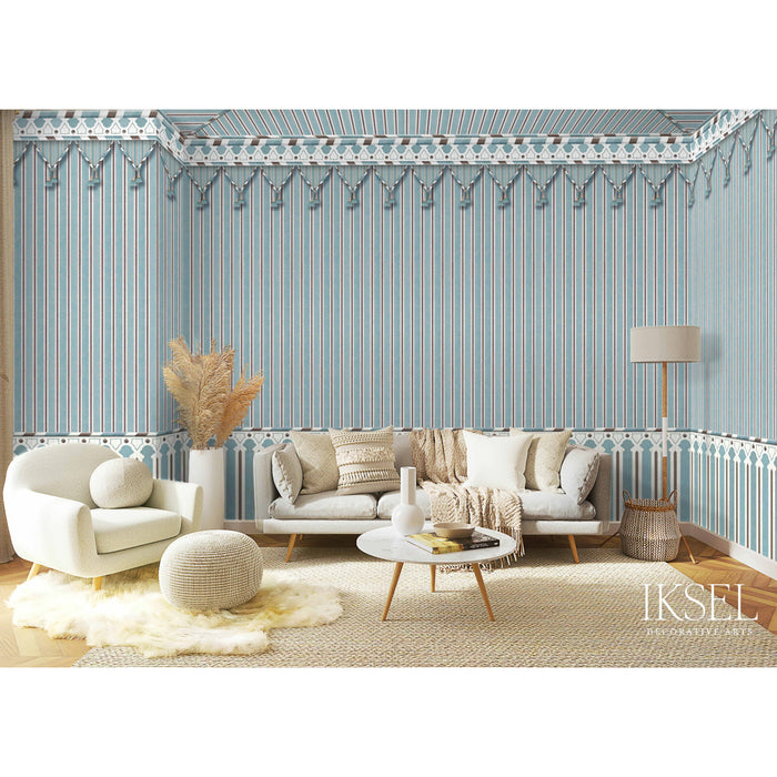 Schumacher Kubilai's Tent Turquoise Wallpaper IK3605