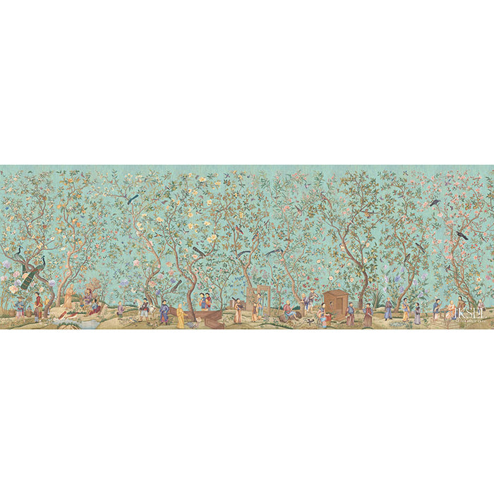 Schumacher Qianlong Garden Crackled Turquoise Wallpaper IK4106