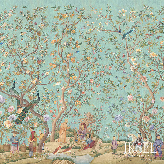 Schumacher Qianlong Garden Crackled Turquoise Wallpaper IK4106