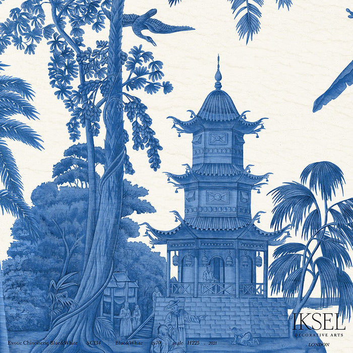 Schumacher Exotic Chinoiserie Blue & White Wallpaper IK4900