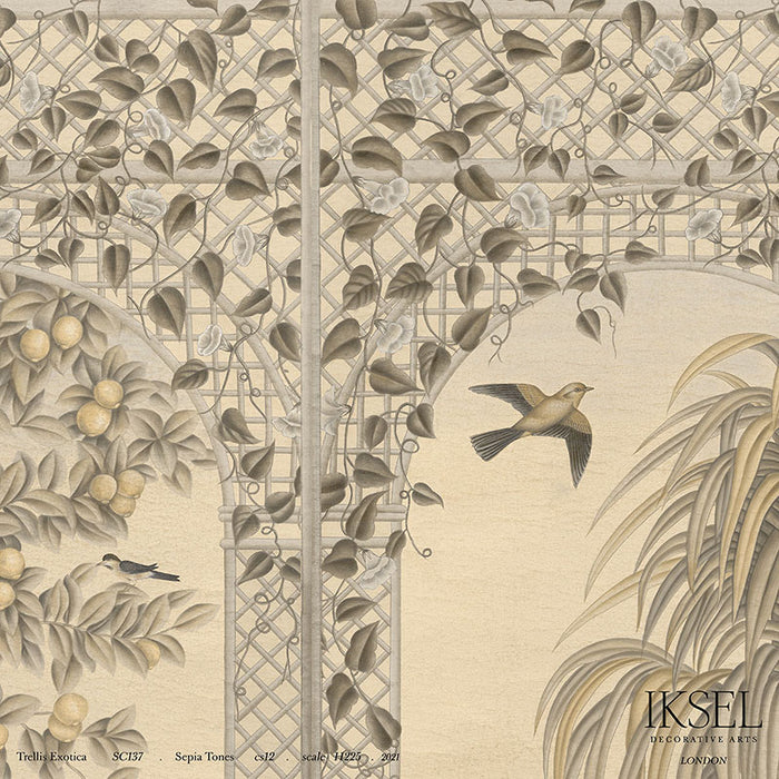 Schumacher Trellis Exotica Sepia Tones Wallpaper IK6601