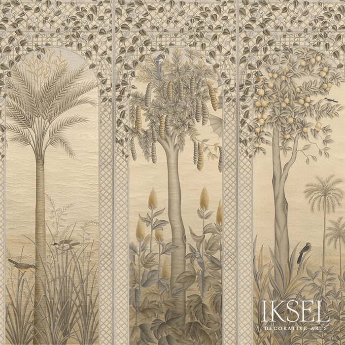 Schumacher Trellis Exotica Sepia Tones Wallpaper IK6601