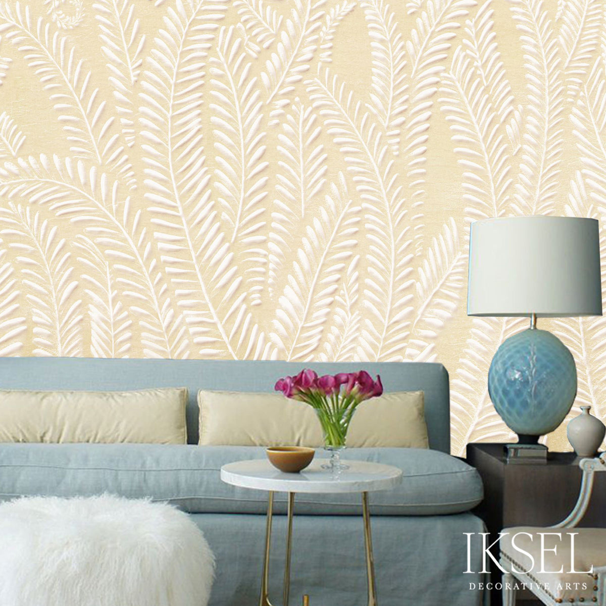 Schumacher Art Deco Fern Chamois Wallpaper IK7100