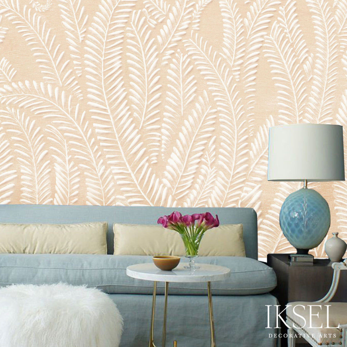 Schumacher Art Deco Fern Peach Wallpaper IK7102