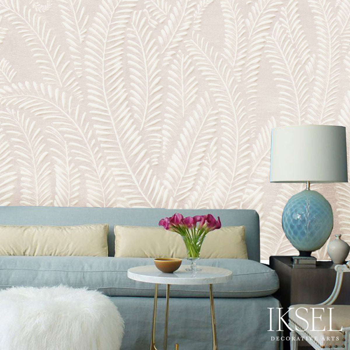 Schumacher Art Deco Fern Seashell Pink Wallpaper IK7103