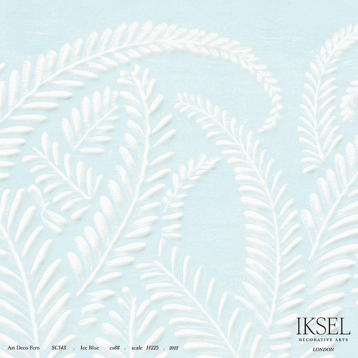 Schumacher Art Deco Fern Ice Blue Wallpaper IK7107