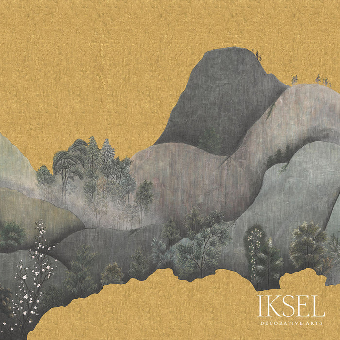 Schumacher Japanese Mountains Crackled Gold Wallpaper IK7304