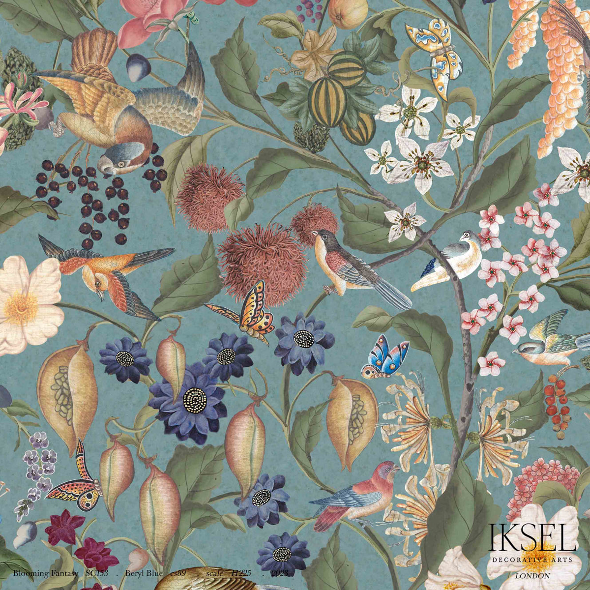 Schumacher Blooming Fantasy Beryl Blue Wallpaper IK8001