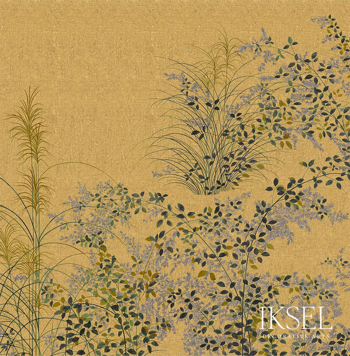 Schumacher Japanese Meadow Crackled Gold Wallpaper IK8200