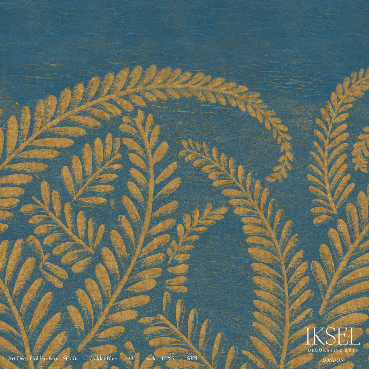 Schumacher Art Deco Golden Fern Golden Blue Wallpaper IK8402