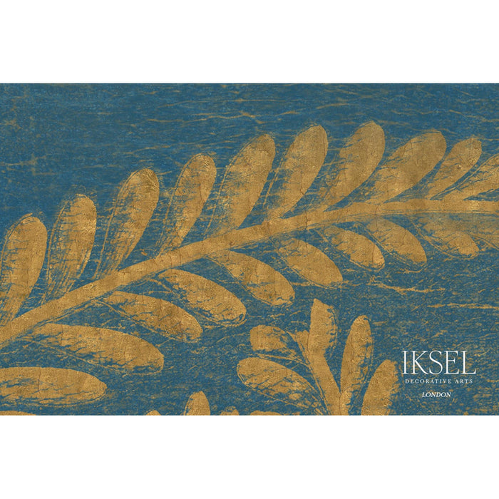 Schumacher Art Deco Golden Fern Golden Blue Wallpaper IK8402