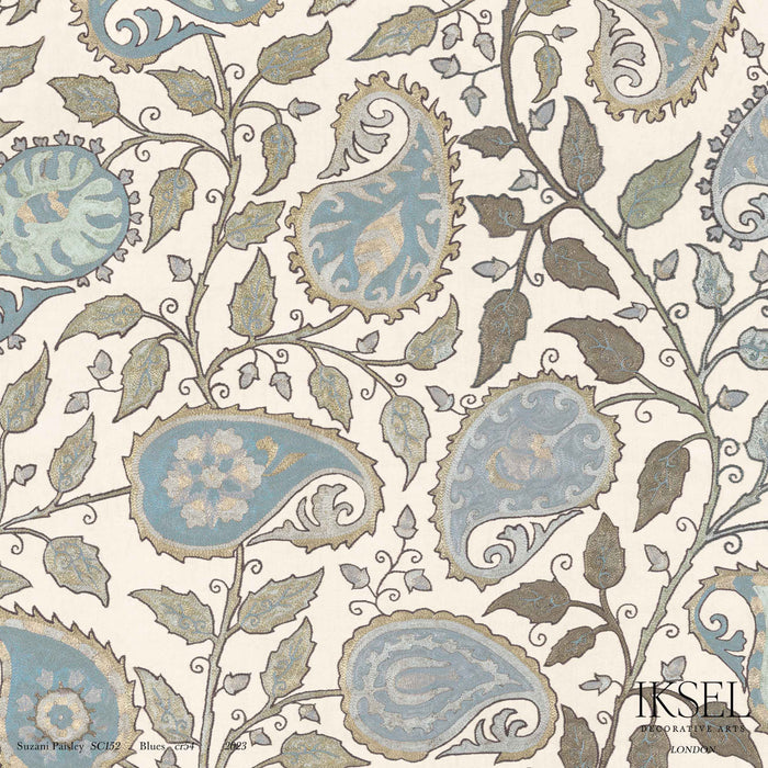 Schumacher Suzani Paisley Blues Wallpaper IK8700