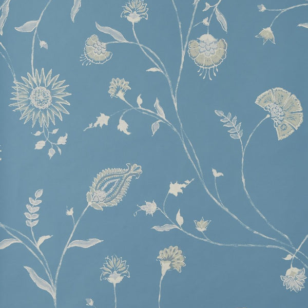 Peter Dunham Indian Chintz White On Powder Blue Wallpaper Sample 151NDZ03