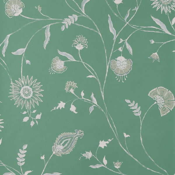 Peter Dunham Indian Chintz White On Green Wallpaper Sample 151NDZ04