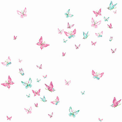 York Watercolor Butterflies Magenta & Green Wallpaper KI0523