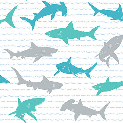 York Shark Charades Teal & Silver Wallpaper KI0567