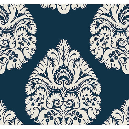 York Teardrop Damask Navy Wallpaper KT2143