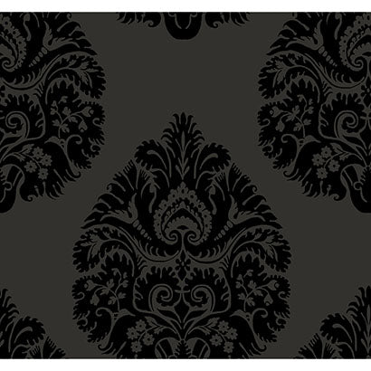 York Teardrop Damask Black Wallpaper KT2144