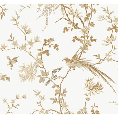 York Bird & Blossom Chinoserie White & Gold Sample KT2174