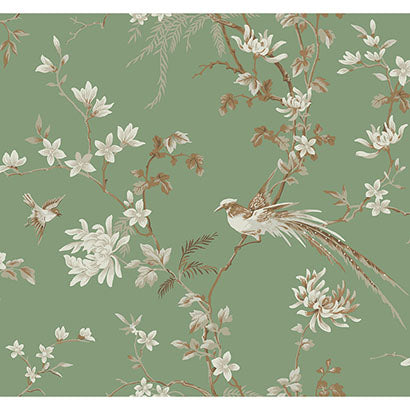 York Bird & Blossom Chinoserie Green Wallpaper KT2175