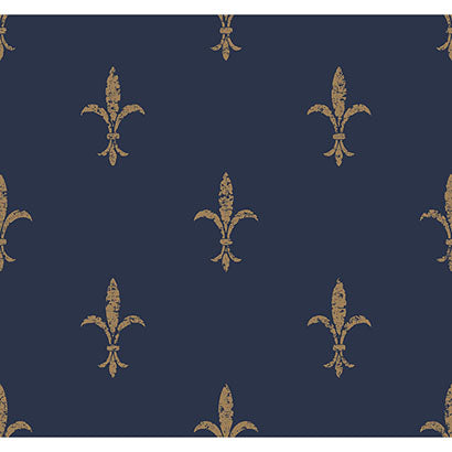 York Fleur De Lis Navy & Gold Wallpaper KT2191