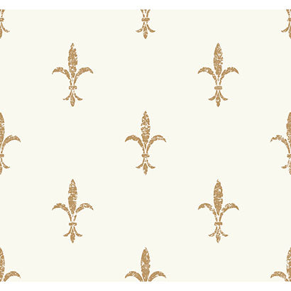 York Fleur De Lis White & Gold Wallpaper KT2192