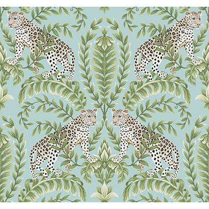 York Jungle Leopard Teal Wallpaper KT2204