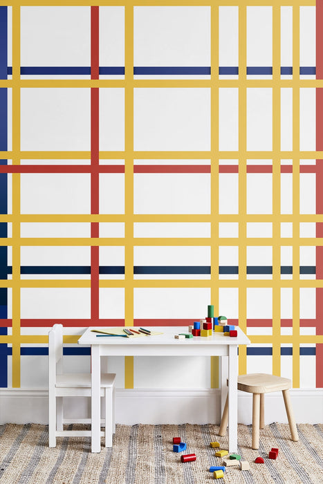 Seabrook Designs Mondrian Grid Mural Multicolored Wallpaper Sample KTM1003M