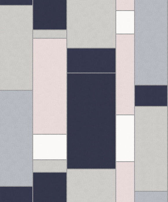 Seabrook Designs De Stijl Geometric Indigo & Metallic Silver Wallpaper KTM1120