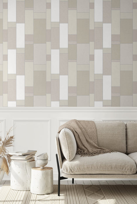 Seabrook Designs De Stijl Geometric Soft Sage & Metallic Silver Wallpaper KTM1140