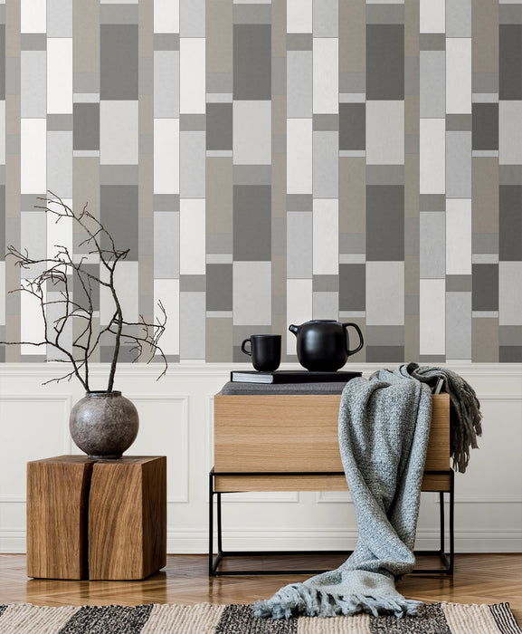 Seabrook Designs De Stijl Geometric Hammered Steel & Metallic Silver Wallpaper Sample KTM1160