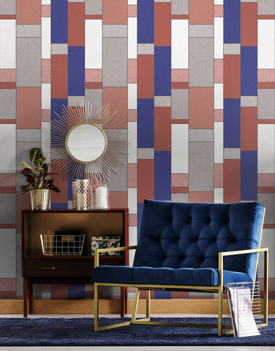 Seabrook Designs De Stijl Geometric Cobalt & Red Brick Wallpaper KTM1180