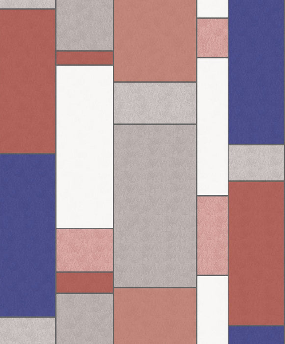 Seabrook Designs De Stijl Geometric Cobalt & Red Brick Wallpaper Sample KTM1180