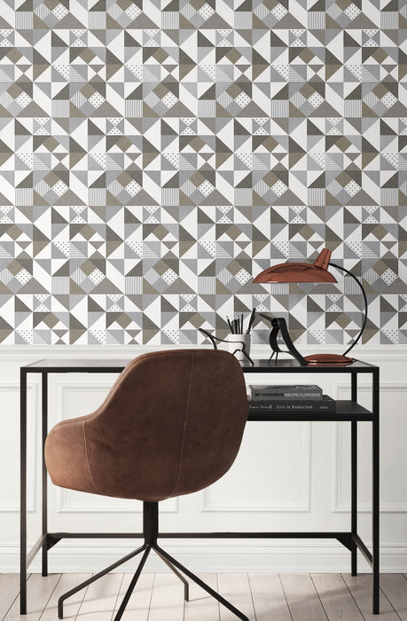 Seabrook Designs Lozenge Geometric Silver & Antique Bronze Wallpaper KTM1210