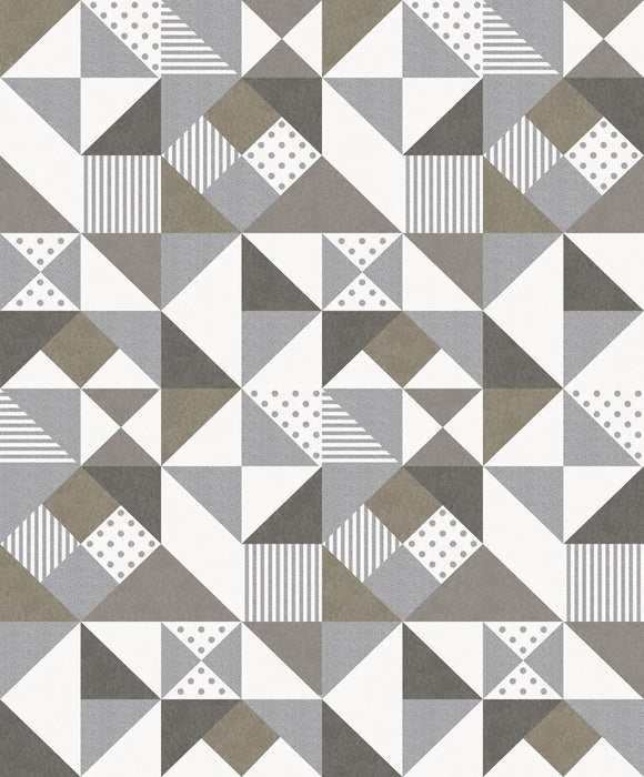 Seabrook Designs Lozenge Geometric Silver & Antique Bronze Wallpaper Sample KTM1210