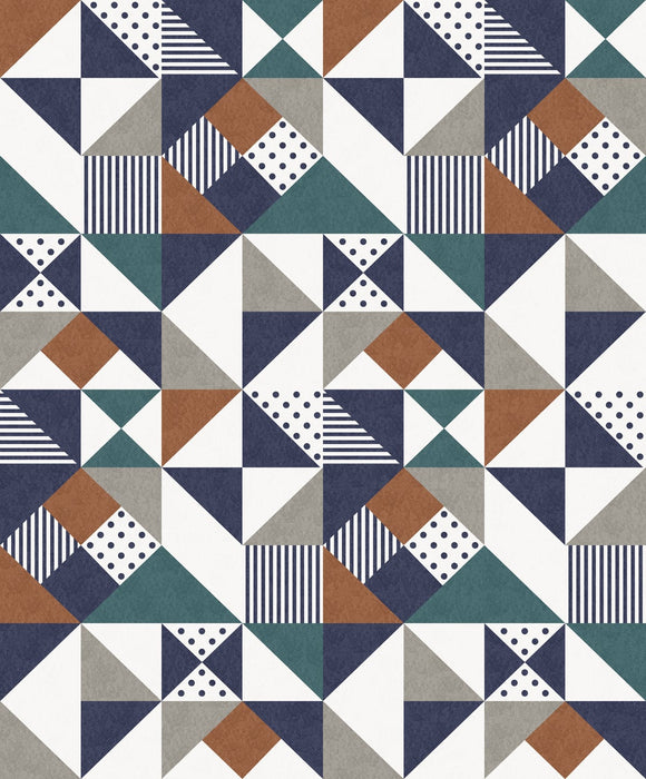 Seabrook Designs Lozenge Geometric Indigo & Burnt Orange Wallpaper Sample KTM1250