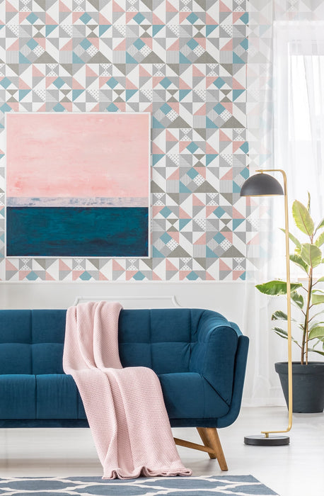 Seabrook Designs Lozenge Geometric Metallic Silver & Perry Teal Wallpaper KTM1270