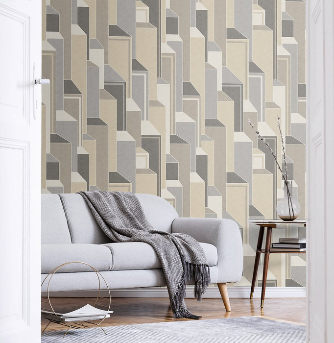 Seabrook Designs Deco Geometric Latte & Graphite Wallpaper Sample KTM1320