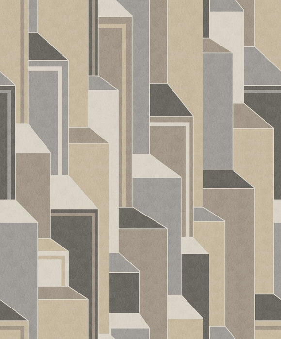 Seabrook Designs Deco Geometric Latte & Graphite Wallpaper Sample KTM1320