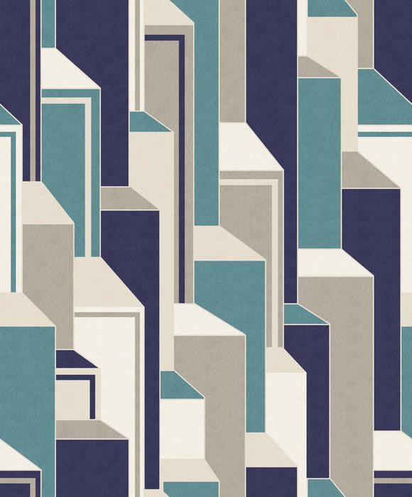 Seabrook Designs Deco Geometric Perry Teal & Indigo Wallpaper Sample KTM1330