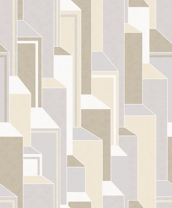 Seabrook Designs Deco Geometric French Vanilla & Pavestone Wallpaper Sample KTM1340