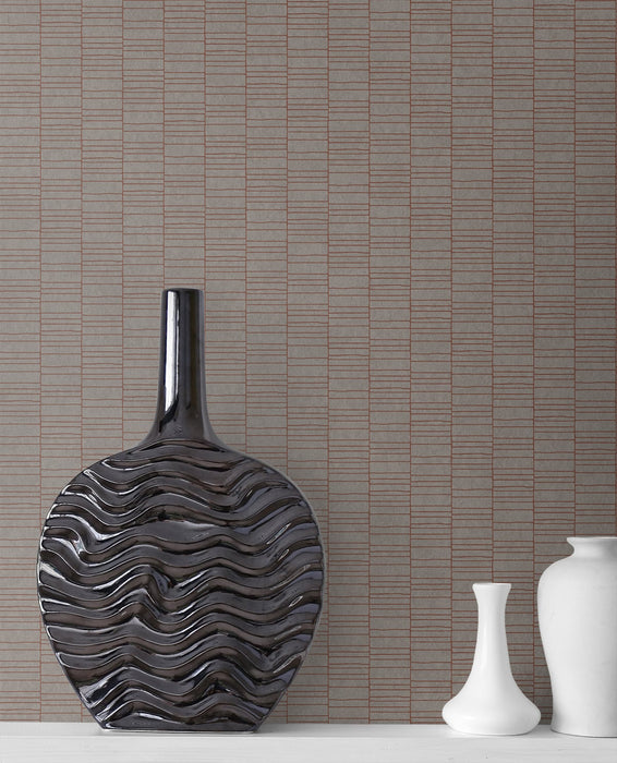 Seabrook Designs Deco Spliced Stripe Graphite & Terra Cotta Wallpaper KTM1426