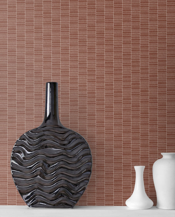 Seabrook Designs Deco Spliced Stripe Terra Cotta Wallpaper Sample KTM1429