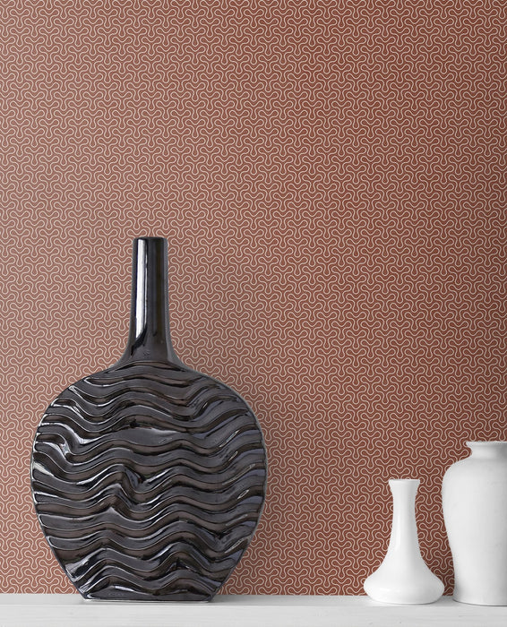 Seabrook Designs Spiro Geometric Terra Cotta Wallpaper Sample KTM1521