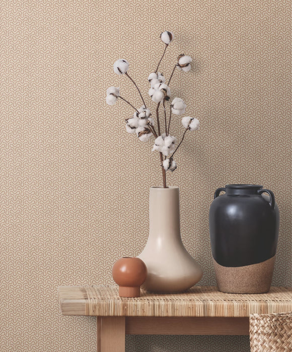 Seabrook Designs Spiro Geometric Ivory & Terra Cotta Wallpaper Sample KTM1523