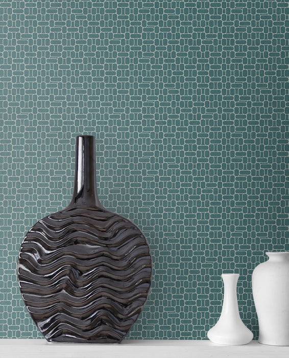 Seabrook Designs Capsule Geometric Perry Teal Wallpaper Sample KTM1626