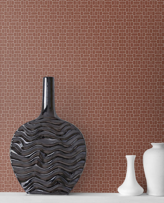 Seabrook Designs Capsule Geometric Terra Cotta Wallpaper Sample KTM1628