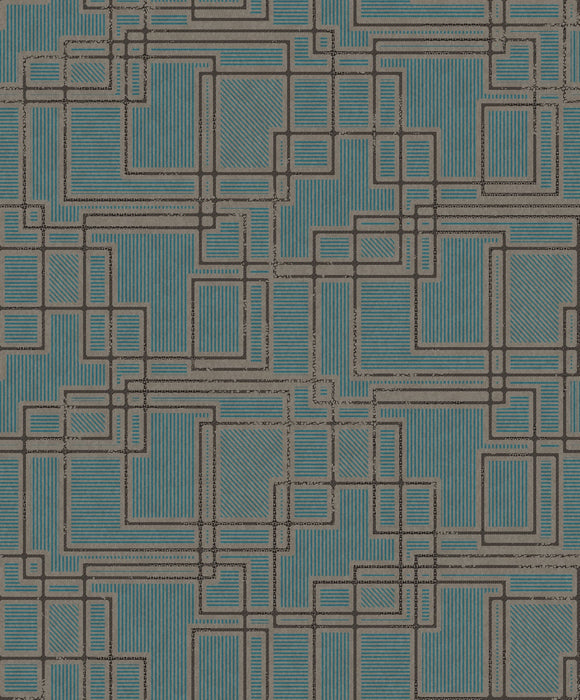 Seabrook Designs Bauhaus Cityscape Perry Teal & Warm Stone Wallpaper Sample KTM1717